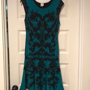 Anthropologie black and teal knit dress - size Med